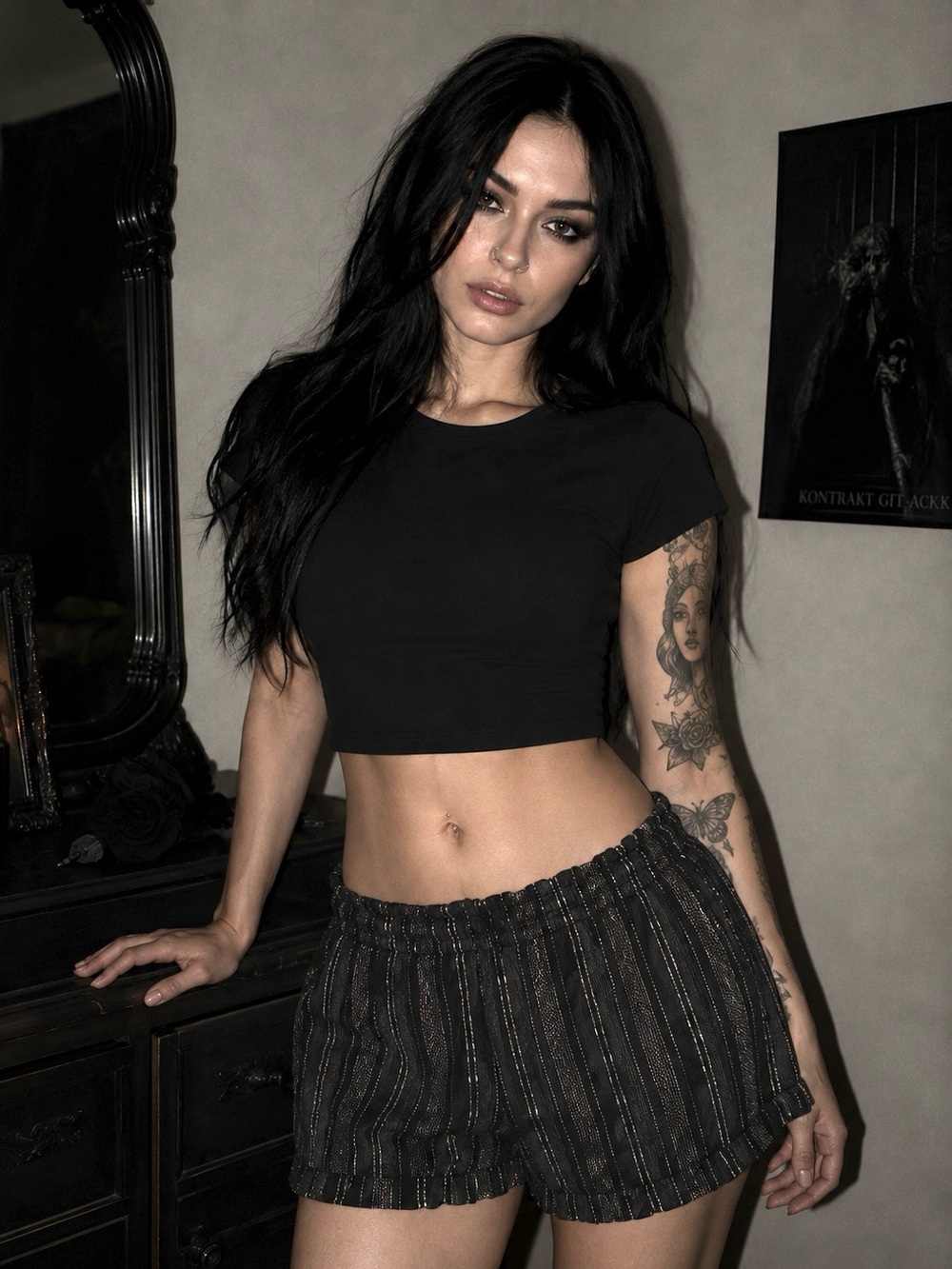 Dolls Goth Lounge Striped Print Essential Stylish Lounge Wear Shorts- Women’s